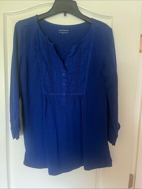 Charter Club Blue Pintuck Lace-Front Peasant Tunic